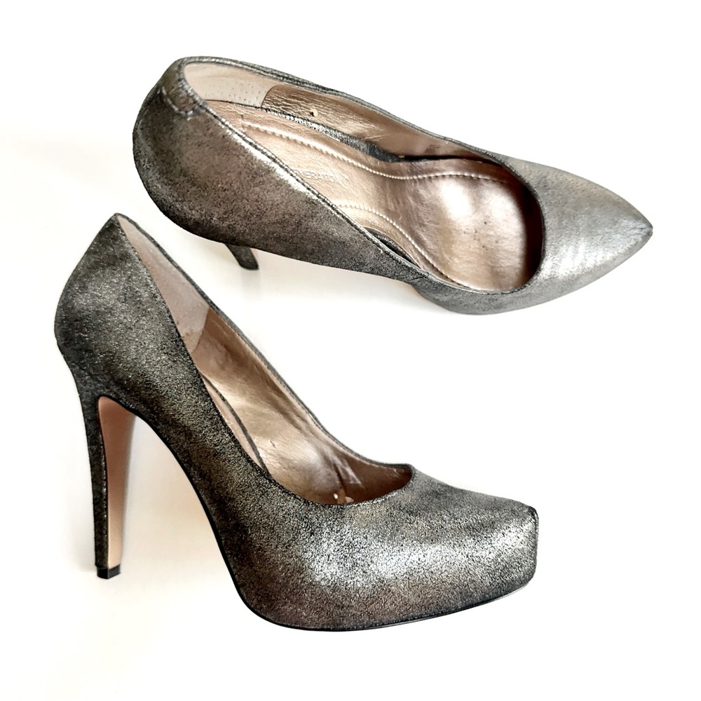 BCBGeneration Parade Platform Pumps Heels Metallic Gunmetal Silver Pewter NWOB